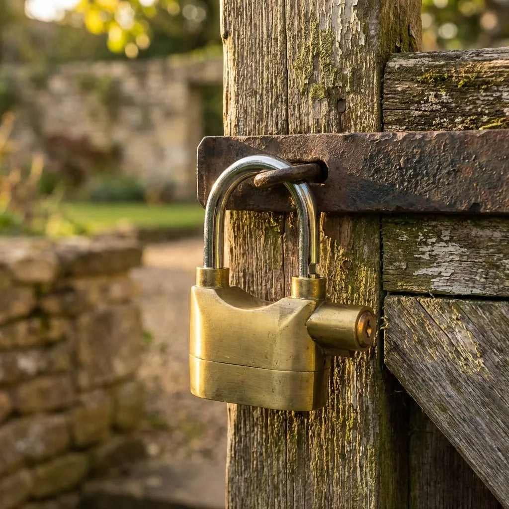 Metal padlock with curved shackle for security