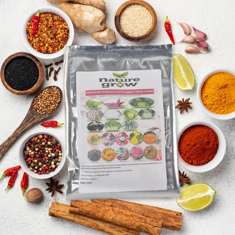 Vegetable seed packet from nature grow with colorful seed images and icons