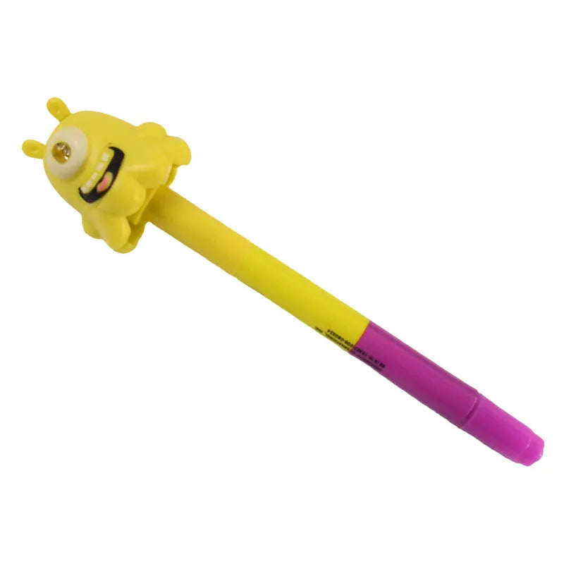 Ballpoint pen with yellow novelty tip and magenta barrel