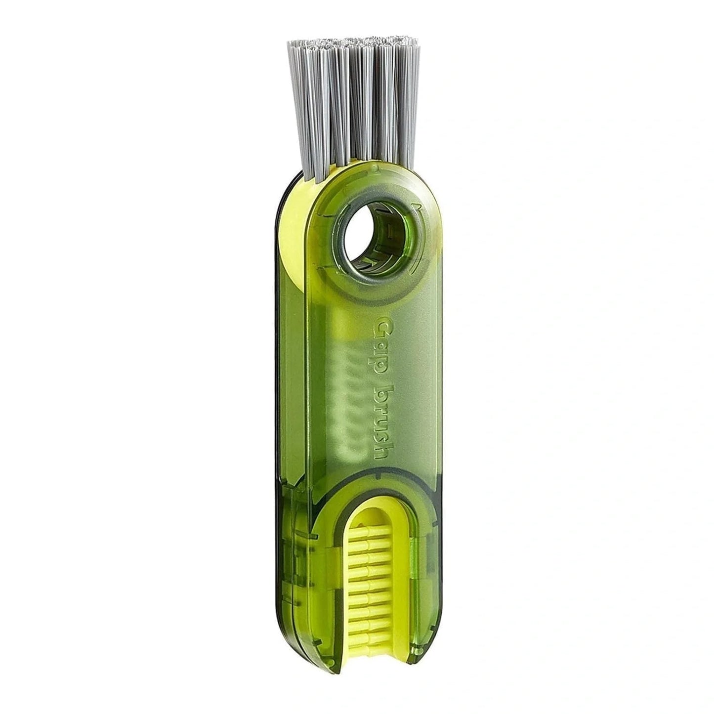Green 3-in-1 bottle and lid brush with side bristle rows and handle