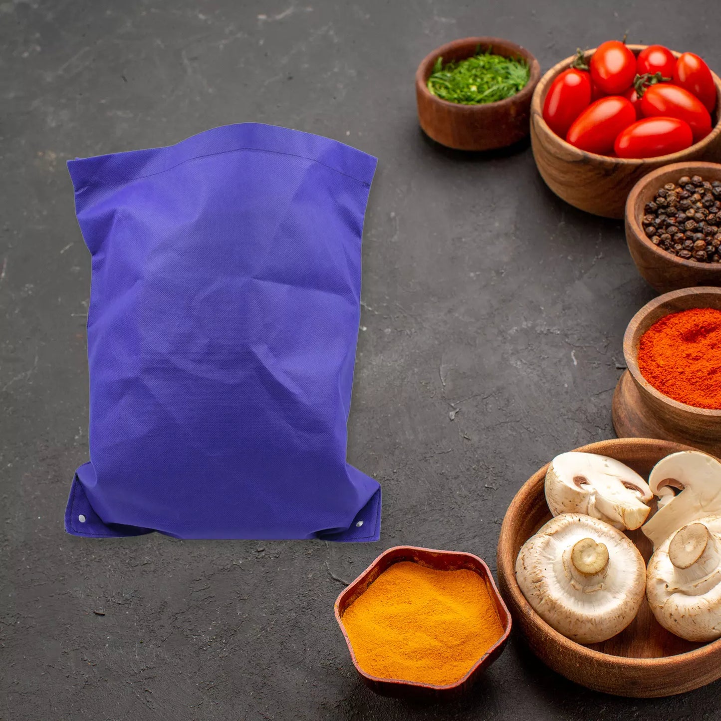 Reusable grocery bag, blue, folded with open top