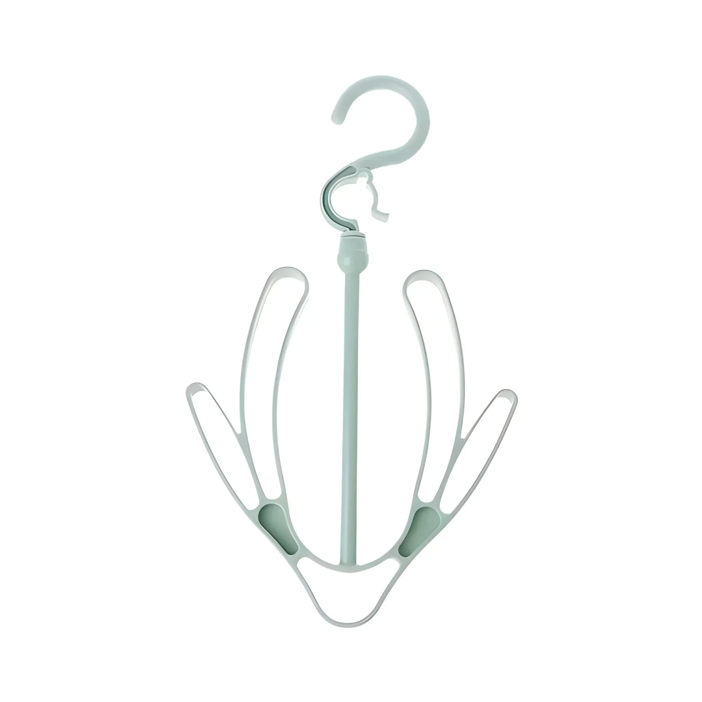 360° shoe dryer hanger with curved clips and hook, mint and white