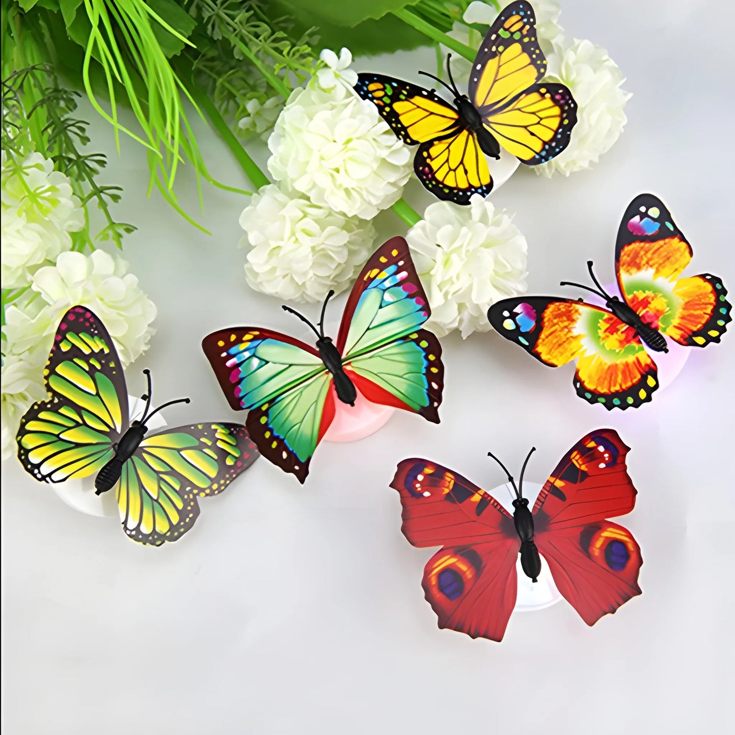 3D butterfly night lamp with multicolor butterfly cutouts and small bulb stems