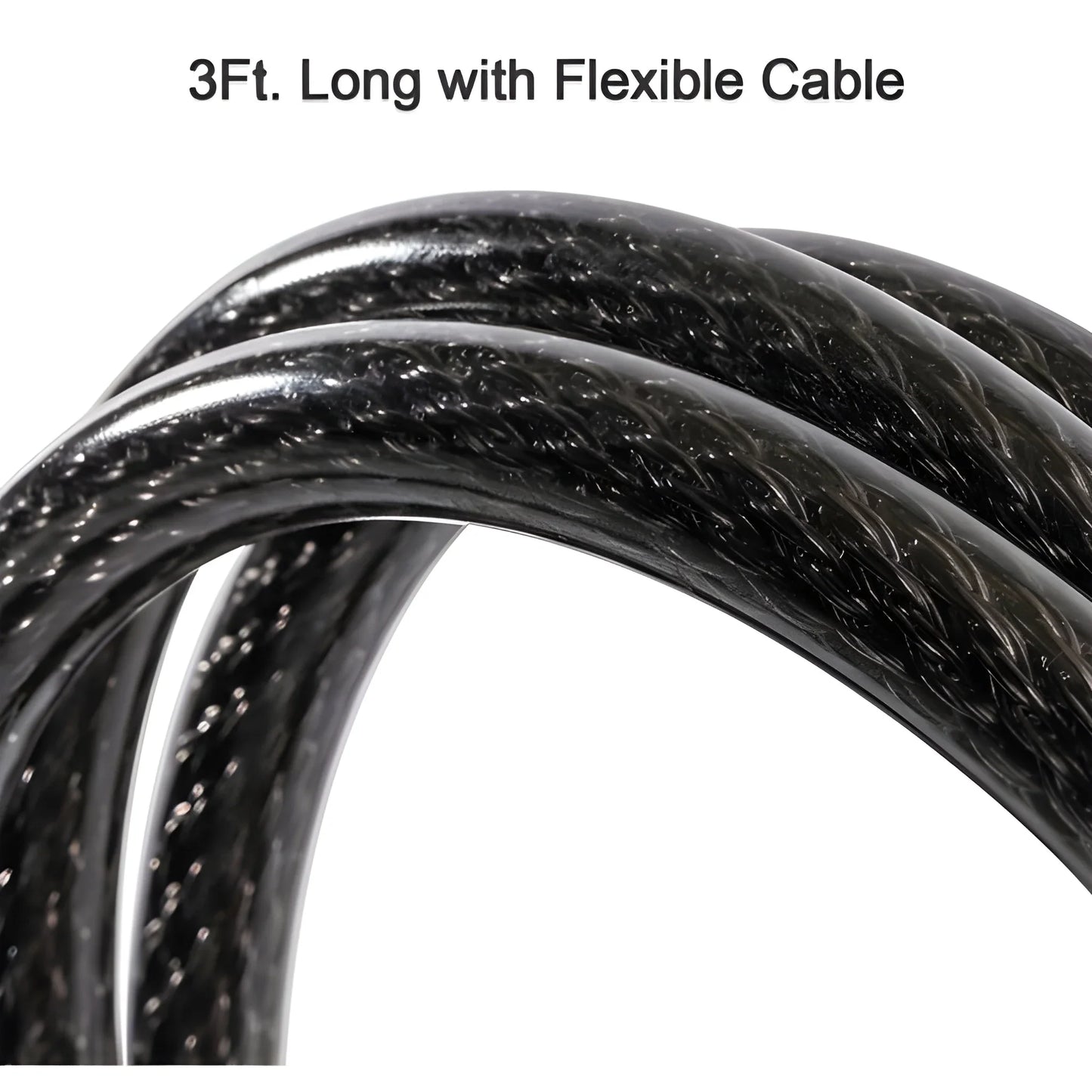 Flexible black cable lock with braided steel cable loop