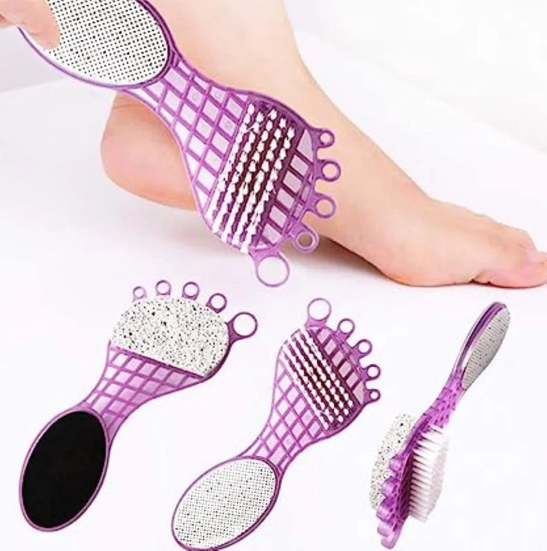 4-in-1 pedicure tool set with purple scrapers and foot brush pads