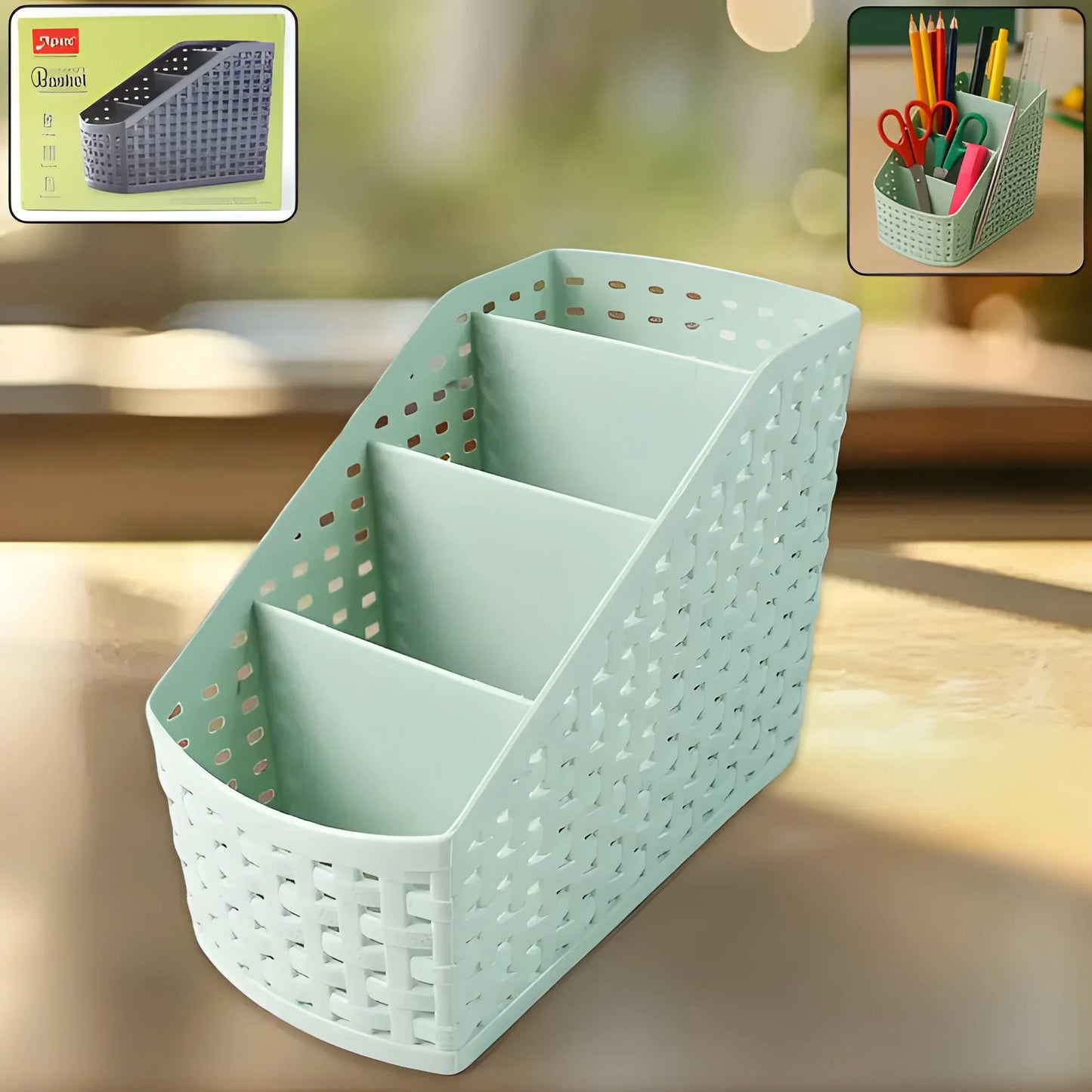 4-in-1 style organizer basket, mint, three open compartments