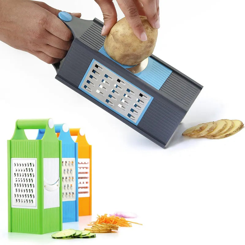 4-in-1 vegetable and fruit grater with interchangeable stainless blades