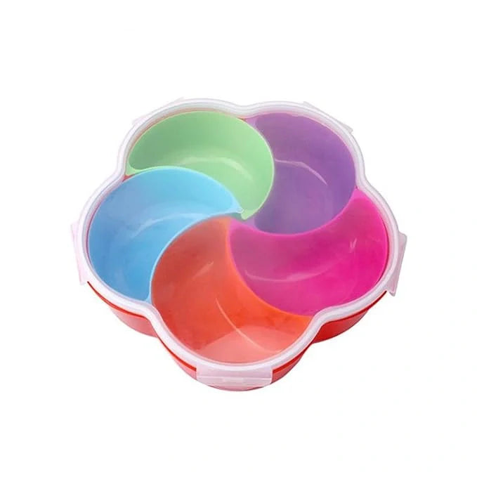 5-compartment snack box with translucent lid and five colorful sections
