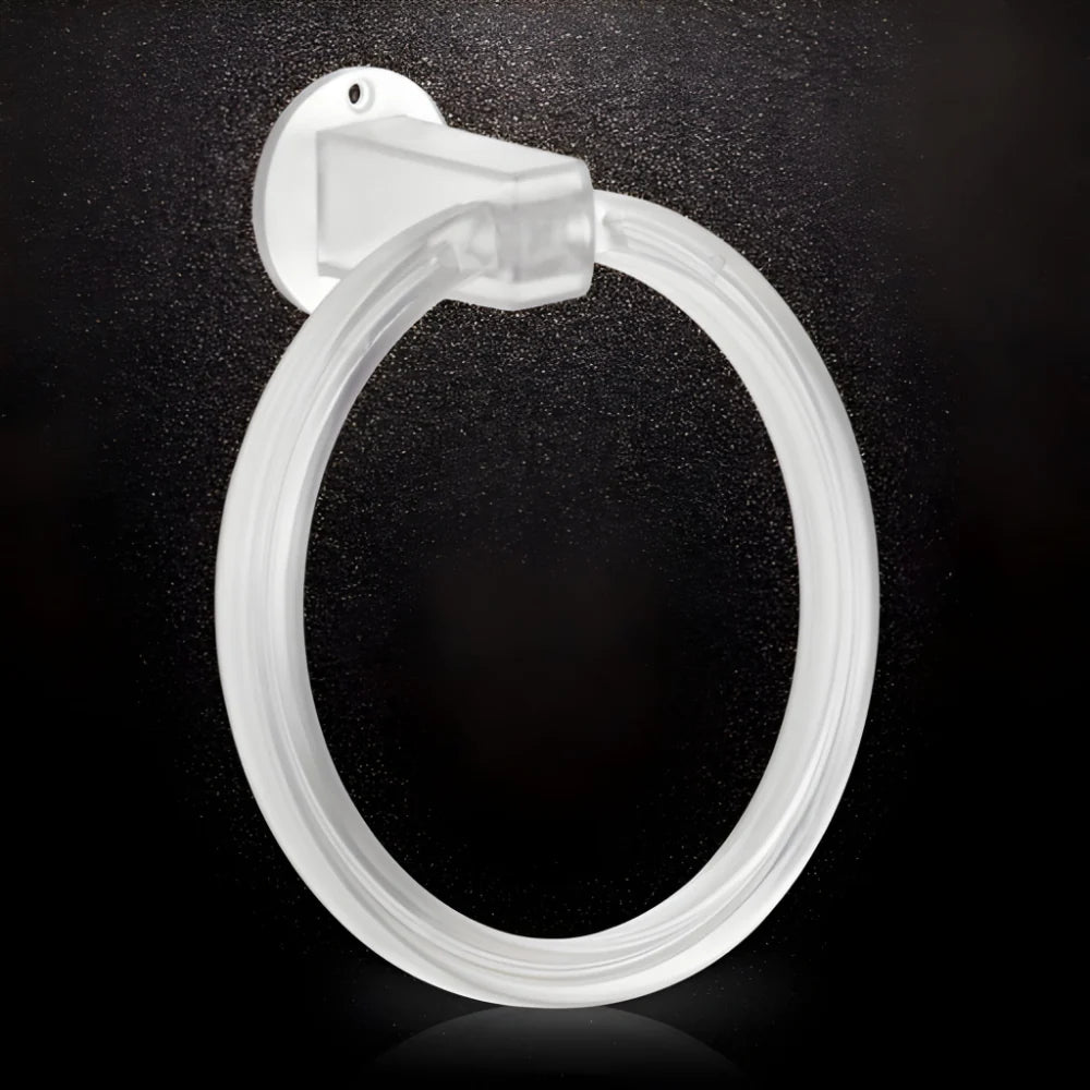 White ABS wall towel ring with circular holder and round wall bracket