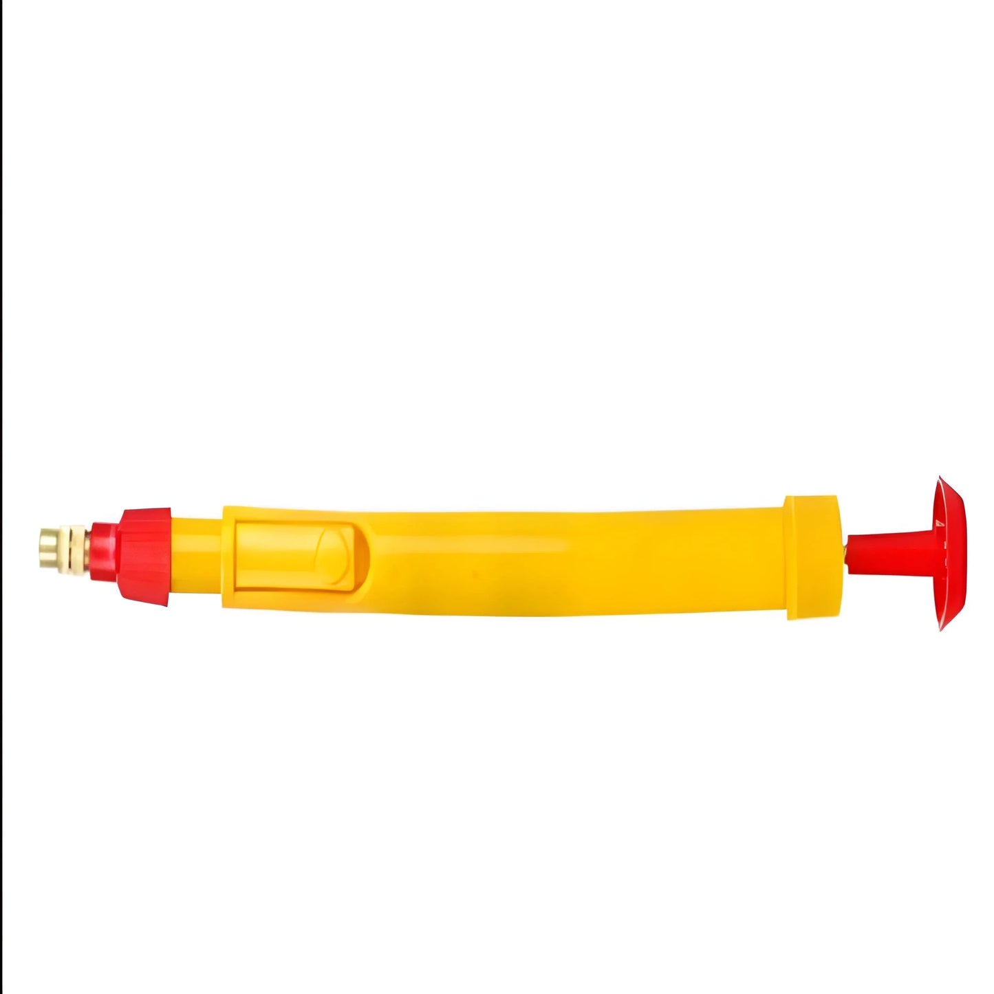 Adjustable brass nozzle sprayer with yellow handle, red nozzle tip and brass fittings