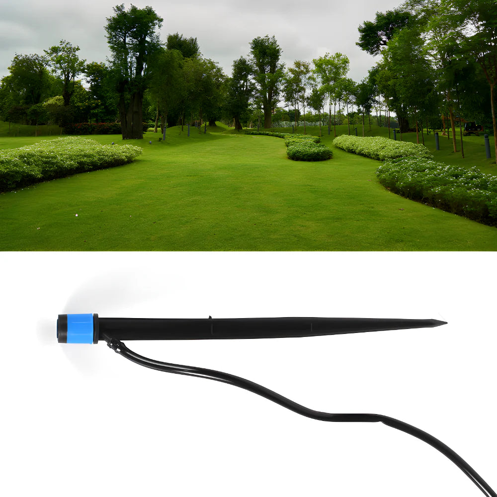 Adjustable garden drip sprayer with black spike and blue connector