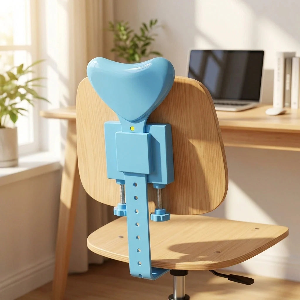 Blue adjustable sitting posture corrector with padded support and clamp