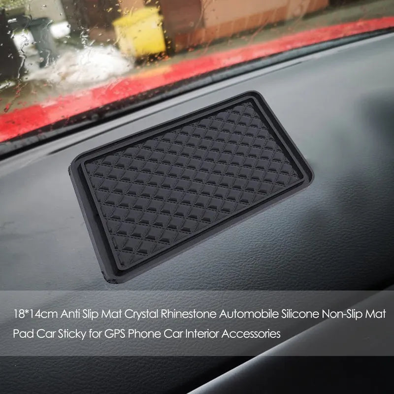 Black anti-slip vinyl mat pad with diamond pattern, rectangular for car interior