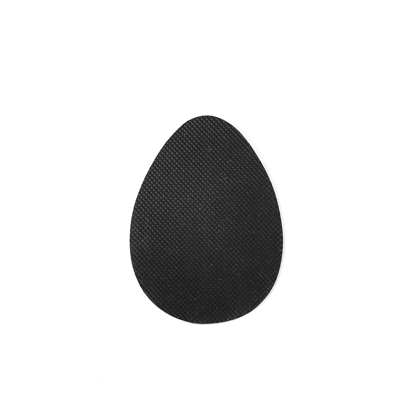 Black anti-slip shoe pad with textured grip surface, teardrop shape