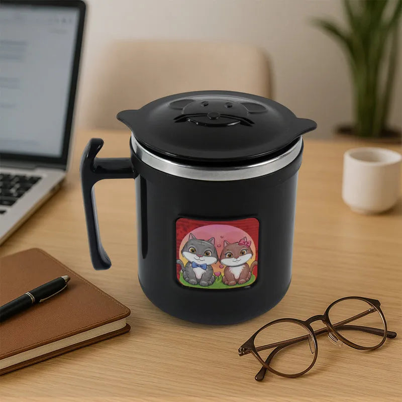 Cat print travel mug, 250 ml, dark with lid
