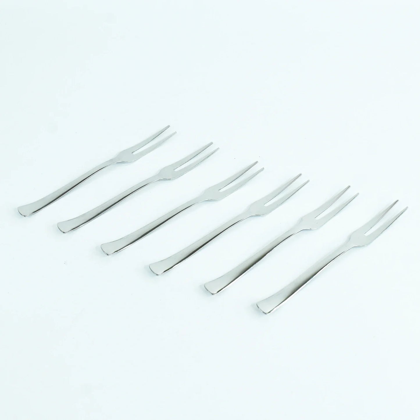 Stainless steel fruit fork set of 6, with slim tines and fork handles