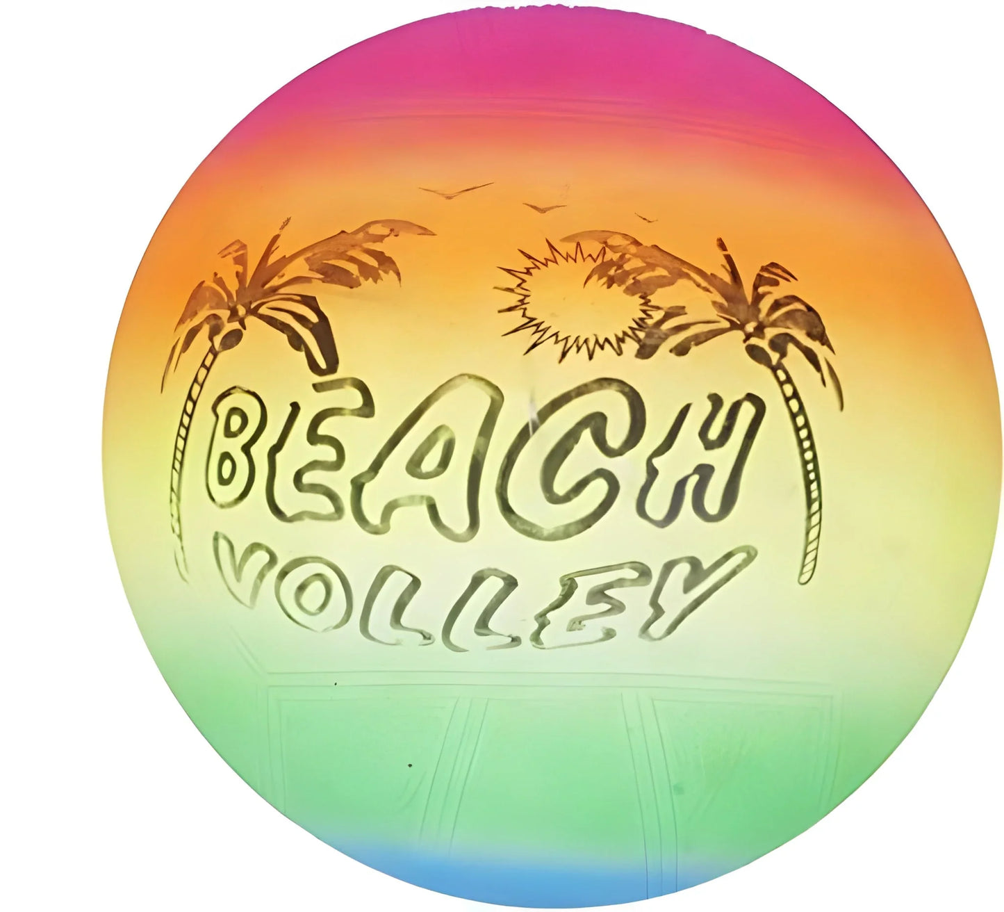 Soft beach volleyball for kids with rainbow gradient and surf-themed palm graphics