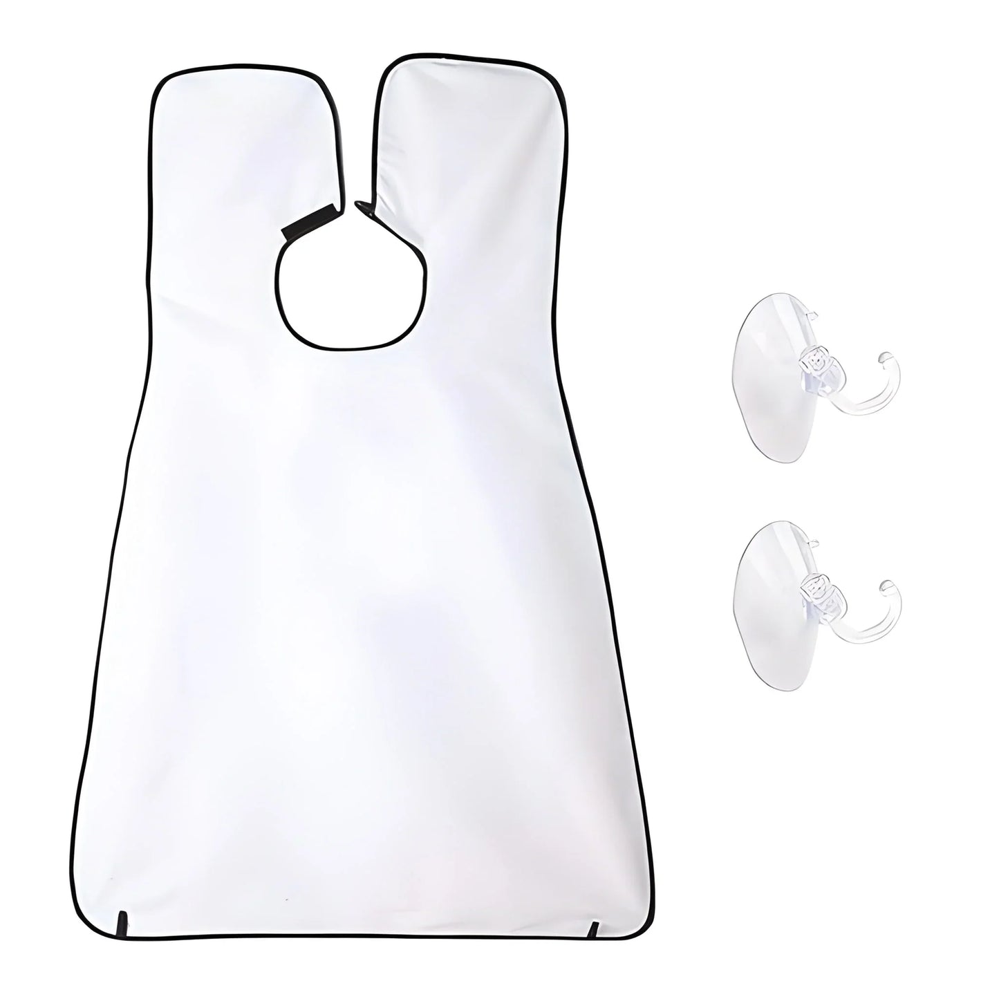 White beard apron with chin cutout and suction cup clips