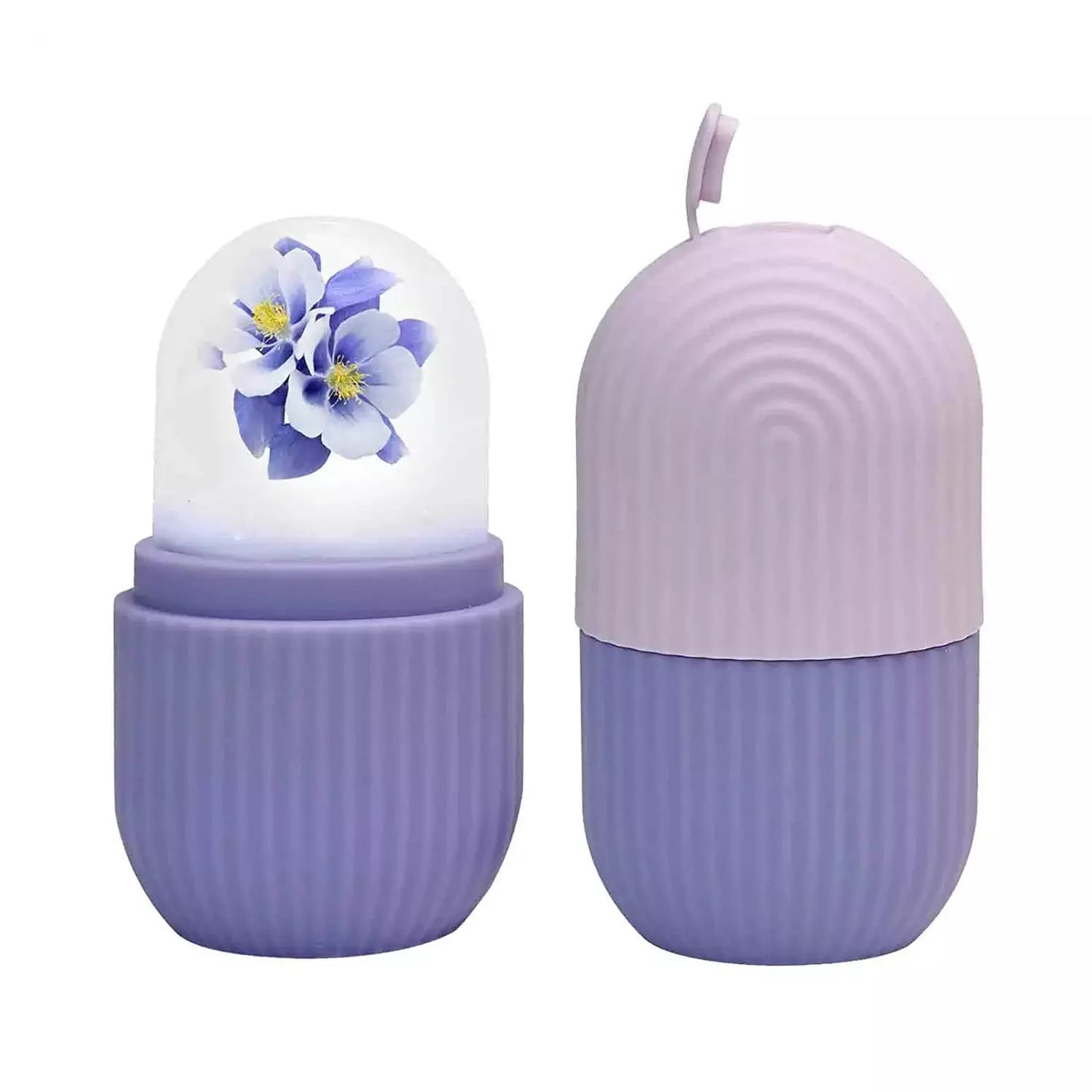 Ice face roller case, purple ridged base with dome top and flower accent