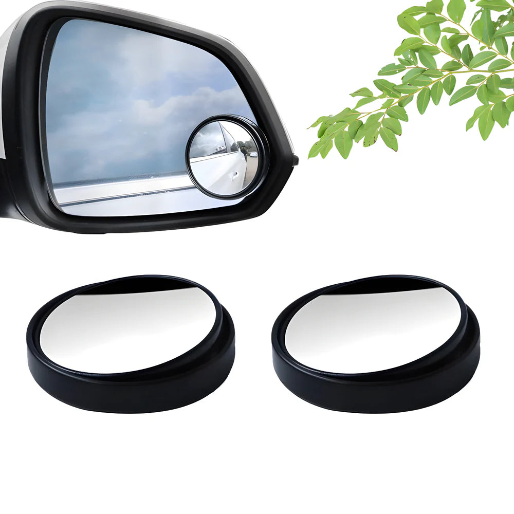 Blind spot mirror with convex lens and two black mounting bases