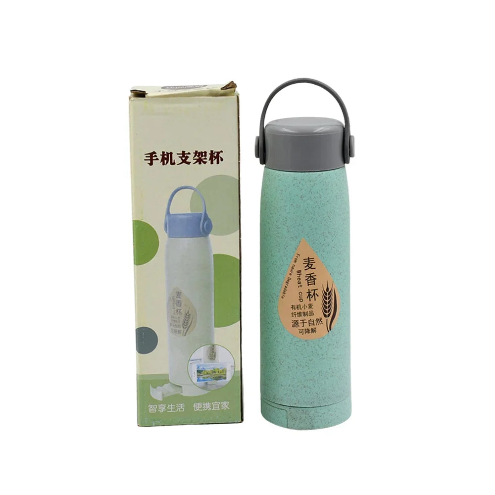 Borosilicate glass water bottle with teal sleeve and gray handle lid