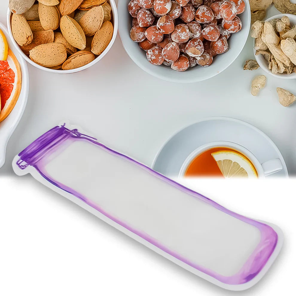 Purple clear ziplock bottle bag with zip seal