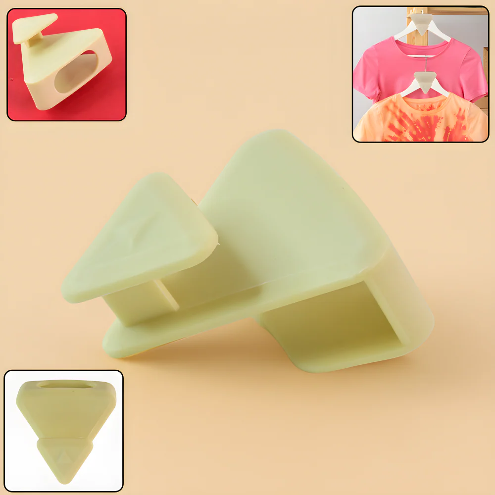 Space saver hooks, light green plastic, triangular shape with hanging notch