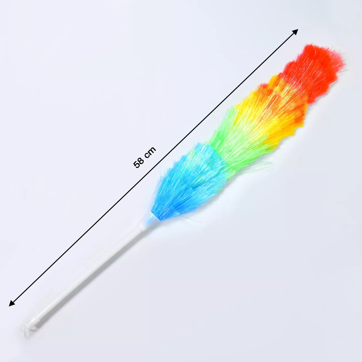 Colorful feather duster with 58 cm extendable handle and multicolor feather head