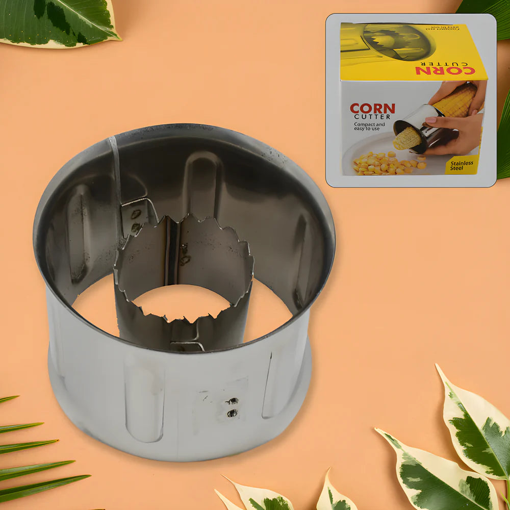 Stainless-steel corn cutter tool with circular blade and handle, for cutting corn kernels