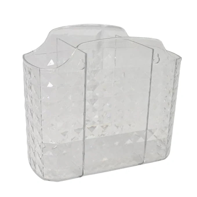 Multipurpose organizer holder with clear plastic walls and front divider panels