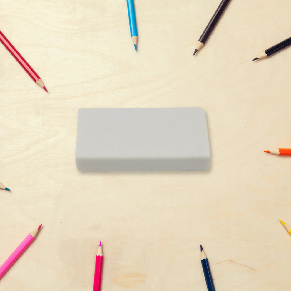 Rectangular kids eraser, light gray with smooth surface