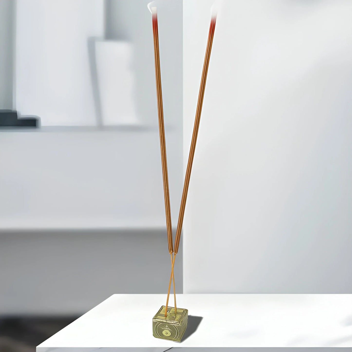 Incense sticks with square card holder, brown sticks and gold tip