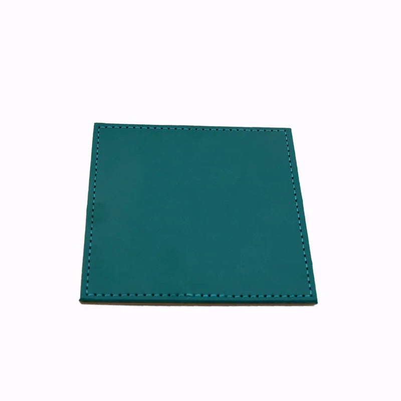 Teal leather tea coaster with stitched border