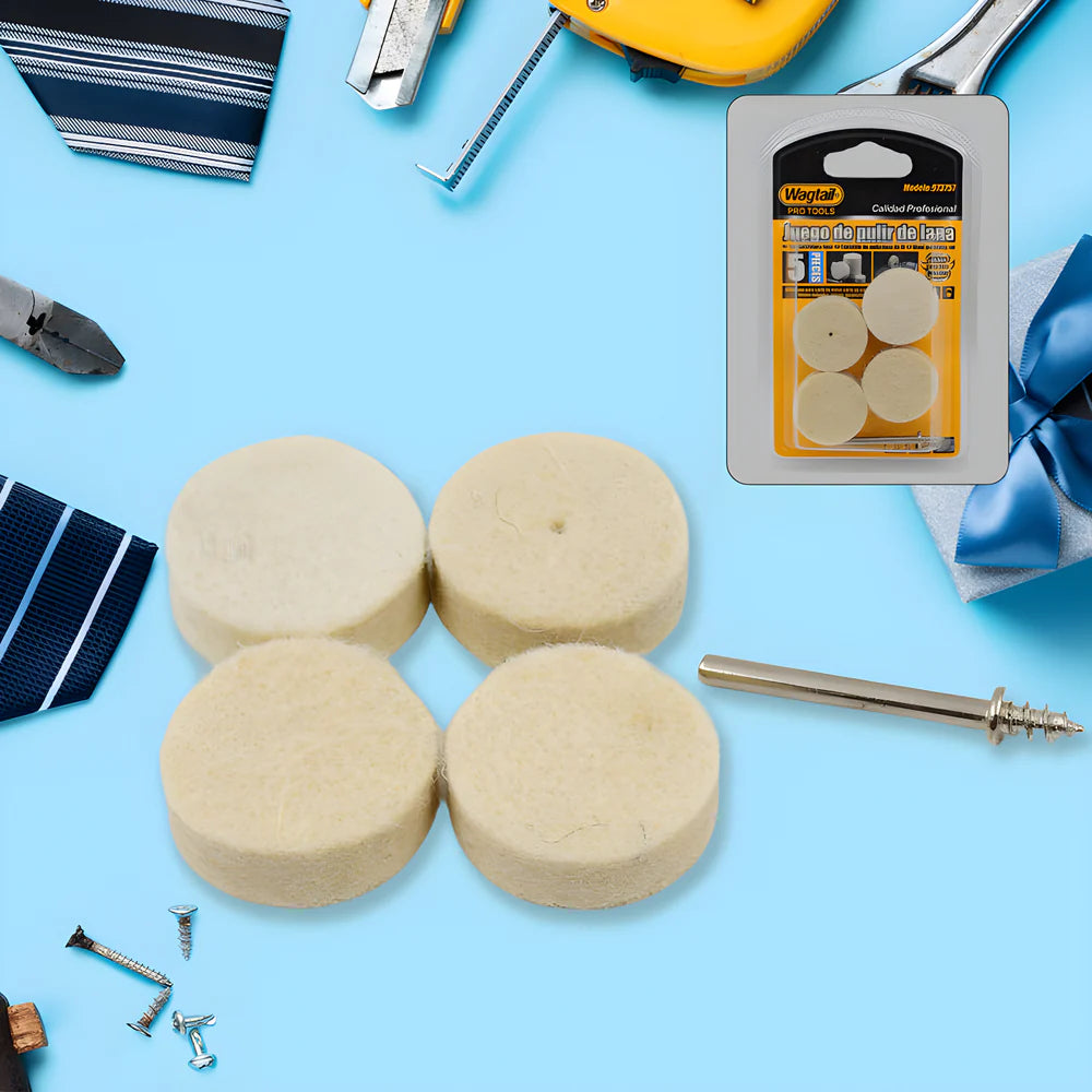 Felt polishing wheel pads, set of four round beige discs