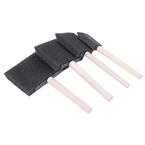 Foam paint brush set of 5 with dark foam pads and white wooden handles