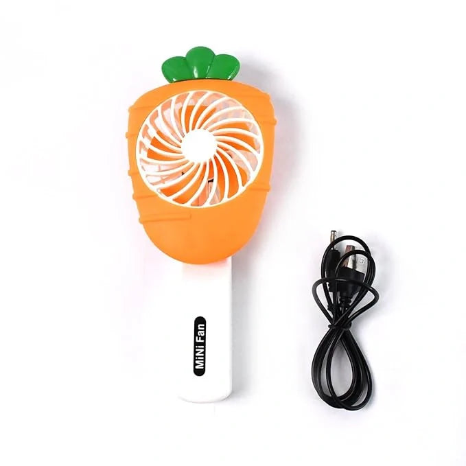 Foldable mini fan in orange with green pineapple top and white fan grille