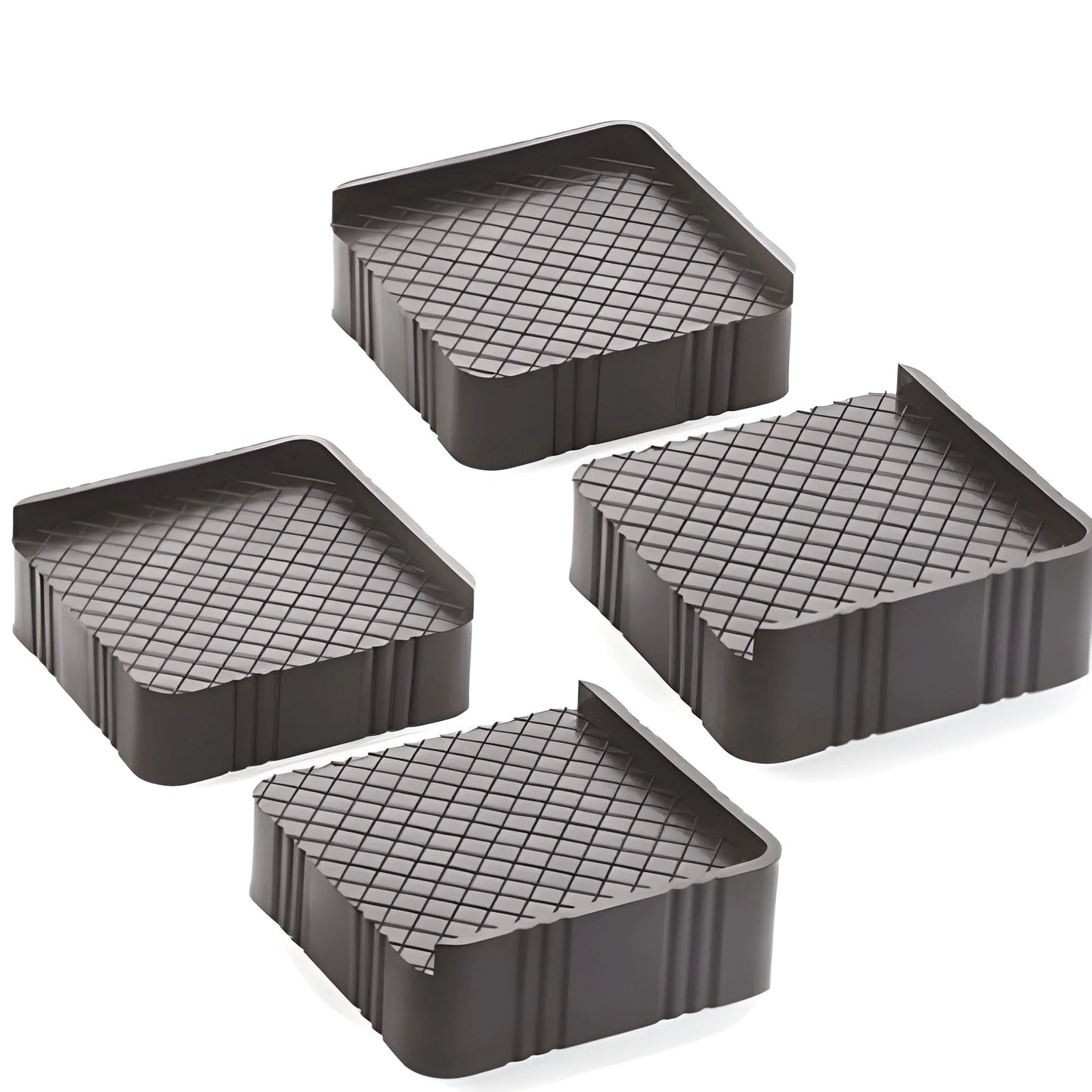 Set of 4 anti-slip furniture stands, dark rubber pads with grid tread