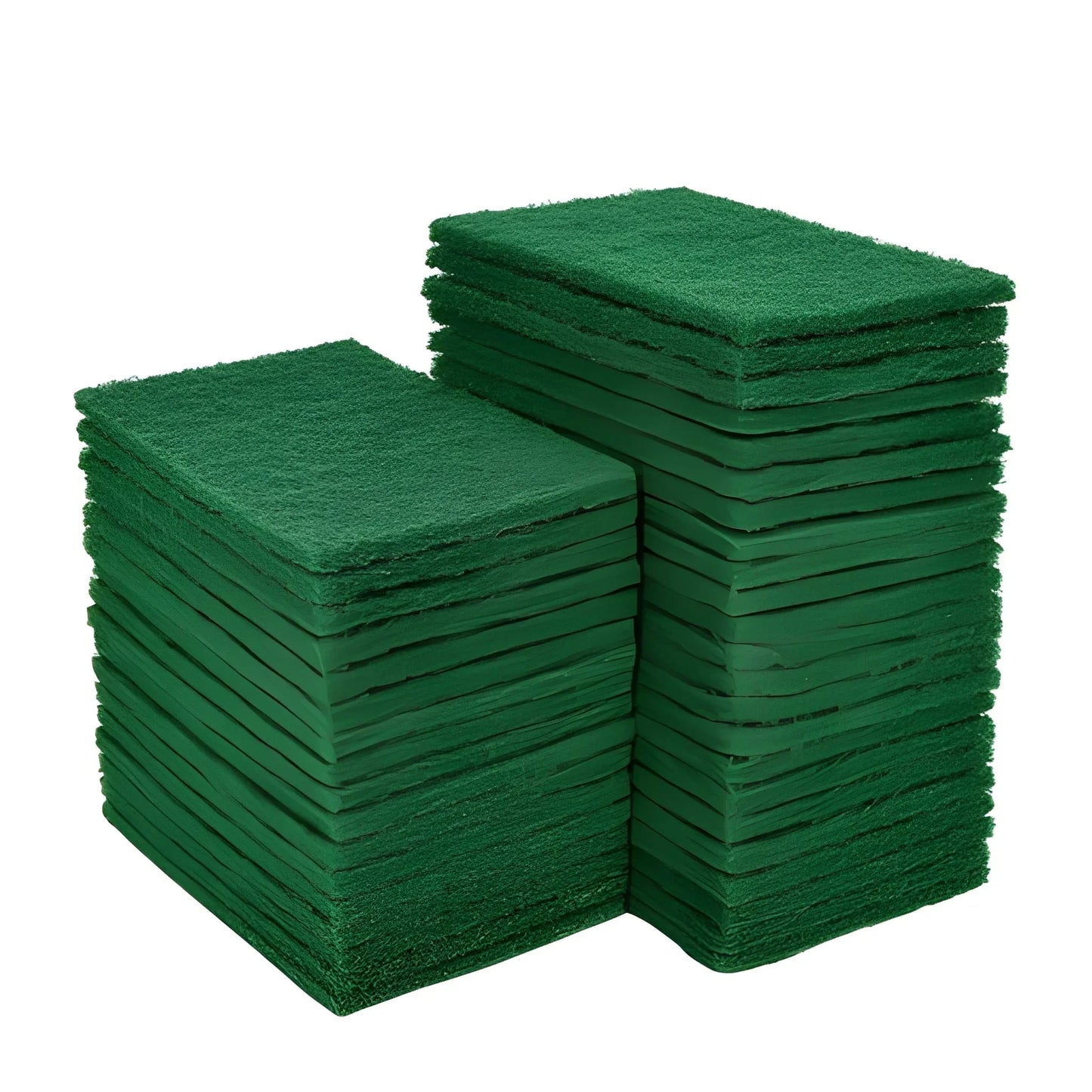 Green kitchen scrubber pads, stacked sponge pads