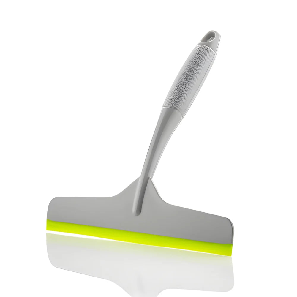 Grey plastic cleaning wiper with rectangular blade and green trim strip