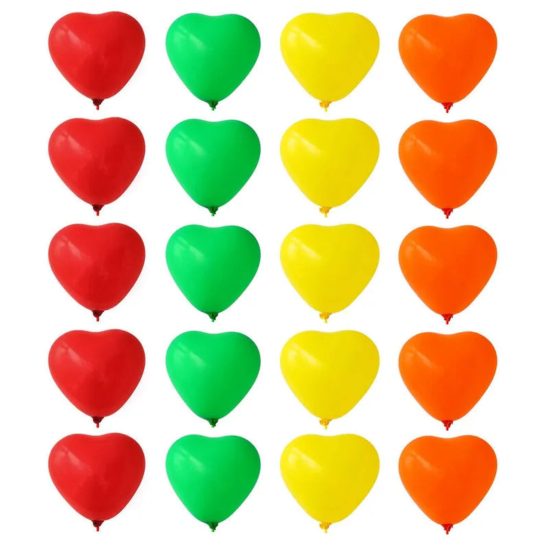 Heart-shaped latex balloons set: red, green, yellow, orange (16 pcs)