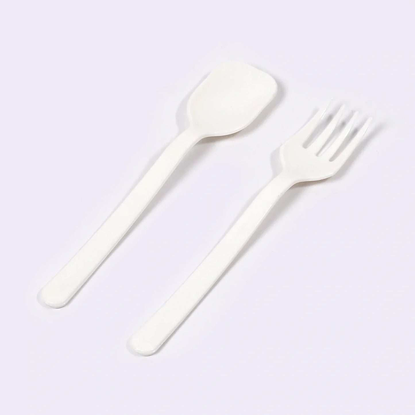 Plastic cutlery set with white plastic spoon and fork