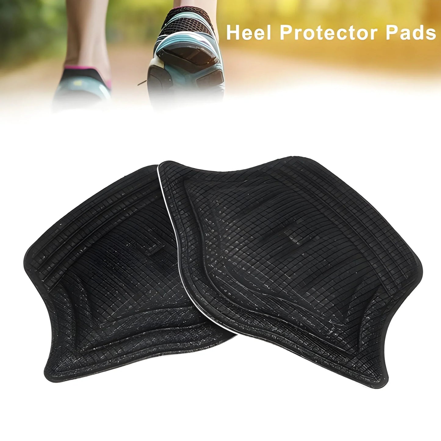 Black heel cushion pads set with textured surface and stitched edge