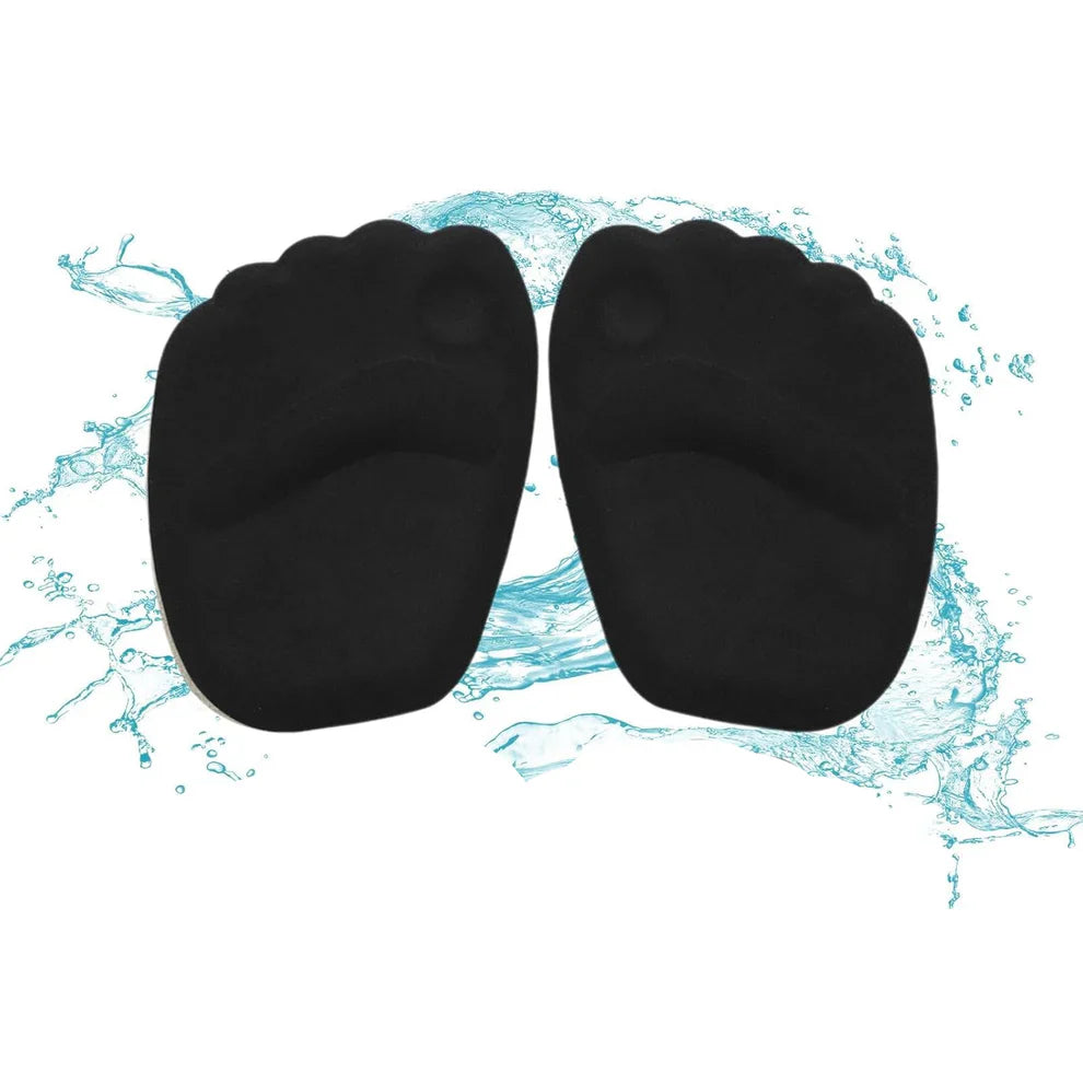 Pair of black high heel cushion pads, curved for comfort