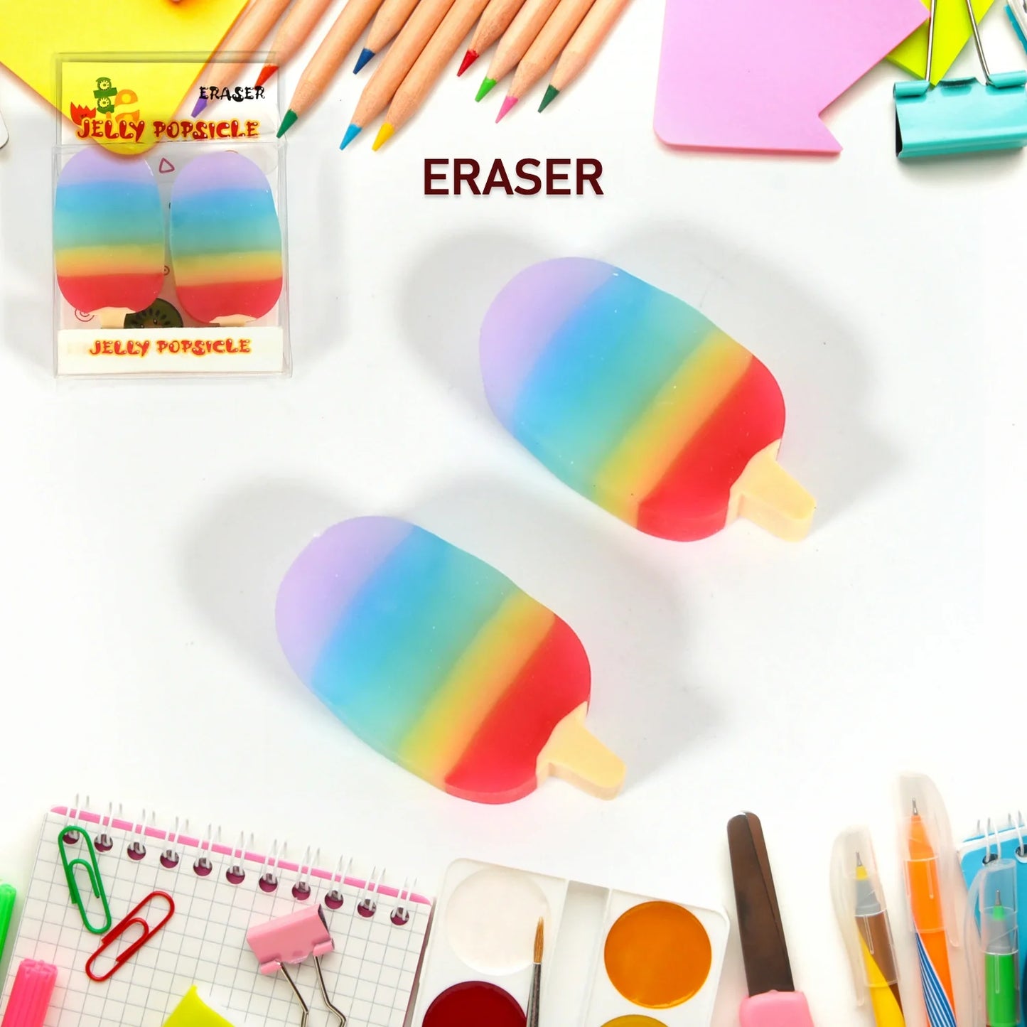Rainbow jelly popsicle 3D eraser set, 2 pieces