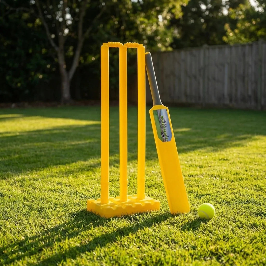 Kids cricket kit set with yellow stumps and cricket bat