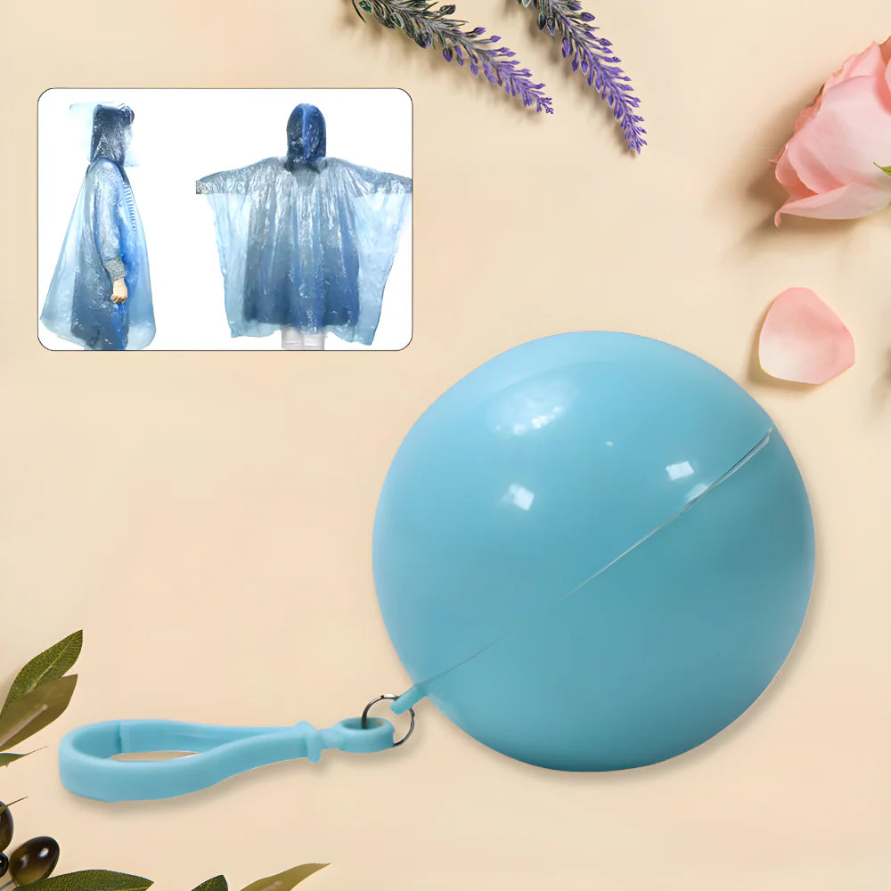 Kids blue hooded raincoat poncho with matching round carrying case