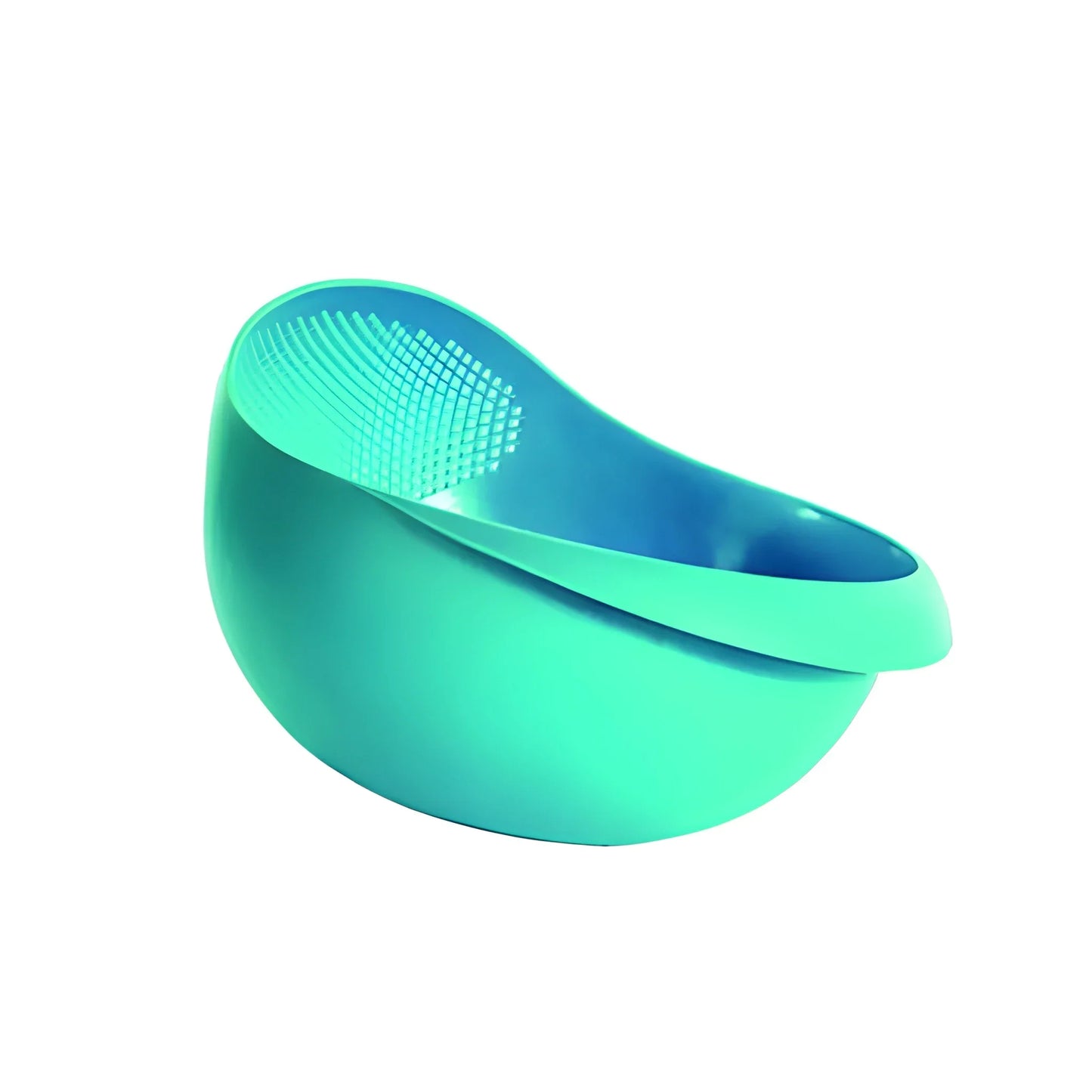 Large rice strainer bowl with perforated insert, teal green plastic