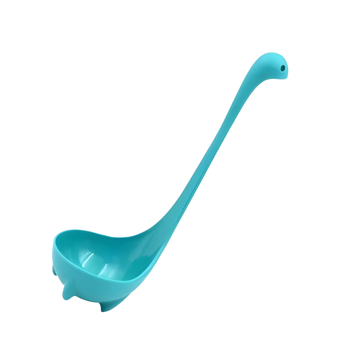 Teal spoon ladle with curved Loch Ness-style handle