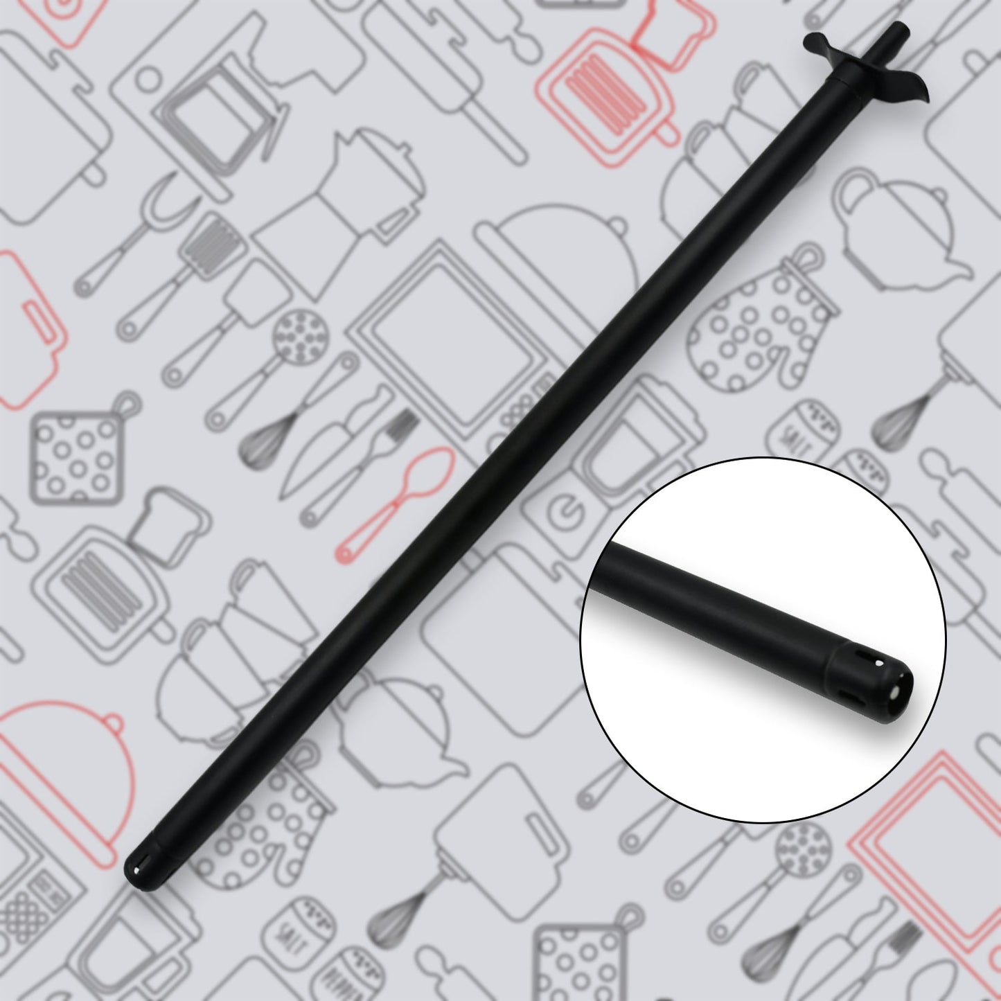 Long black gas lighter with extended barrel and nozzle tip