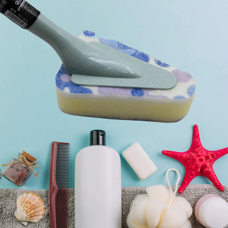 Long handle corner brush with rectangular sponge head and grey handle